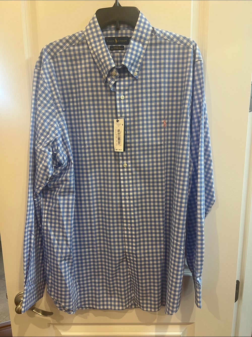 Ralph Lauren Blue and White Gingham Classic Button-Down Dress Shirt Size XL